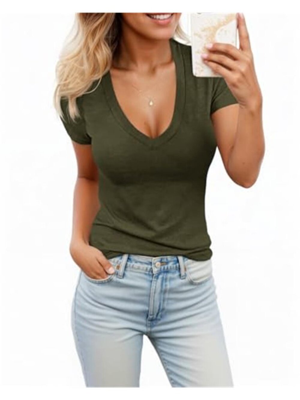 Womens V Neck T Shirt Short Sleeve Slim Fit Casual Soft Summer Basic Tee Top